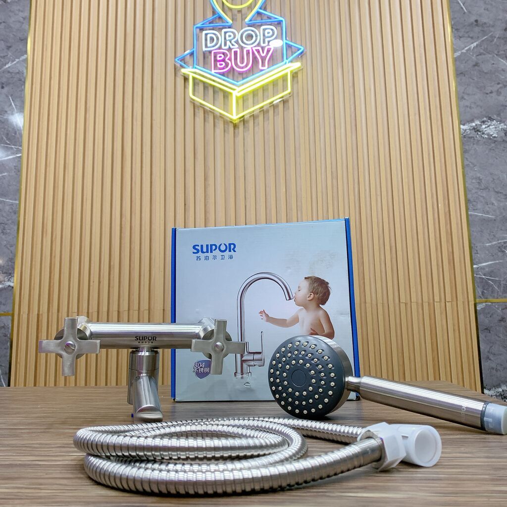 Bộ sen tắm SUPOR 212302-02-LS, có vòi rửa chân, bát sen to, inox 304 xịn