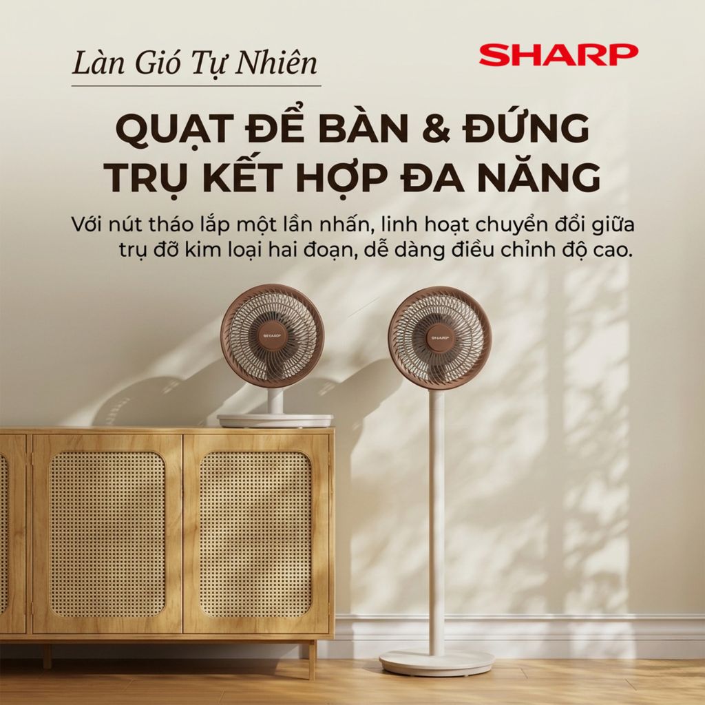 Quạt cây đối lưu đa năng SHARP PJ-CD300A, công suất 40W, tăng giảm chiều cao