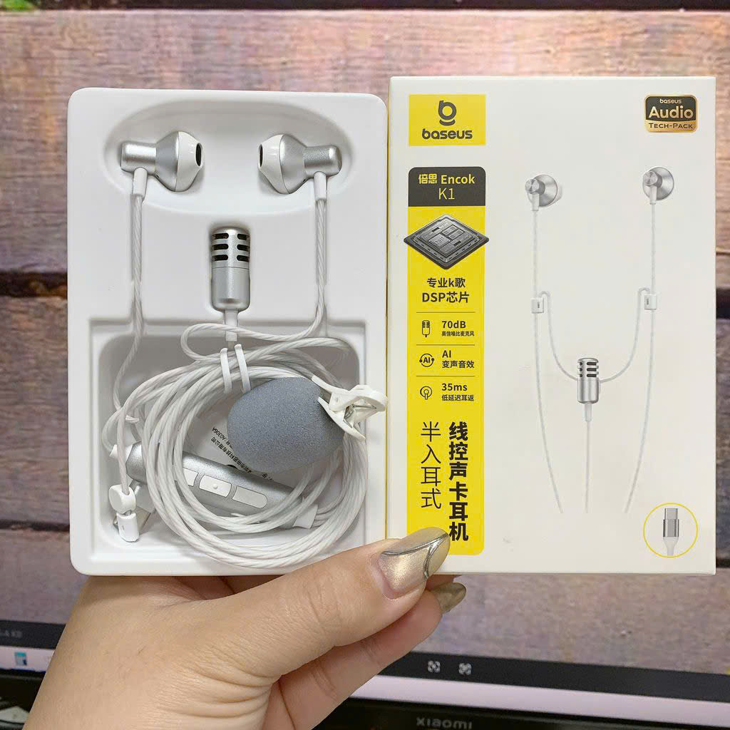 Tai nghe dây chân Type C BASEUS ANCOK - K1, dùng được iPhone 17, có Mic thu âm, hát karaoke online