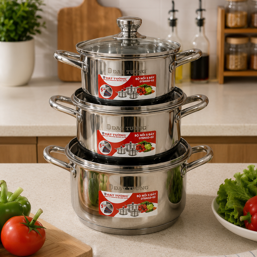 Bộ nồi inox 5 đáy Đạt tường