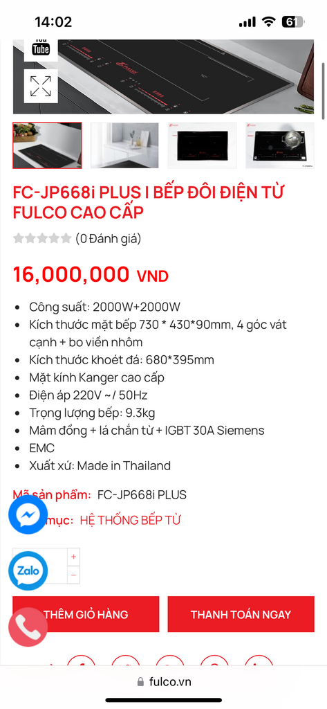 Bếp từ đôi Fulco FC-jP668i made in Thailand - Ảnh 2
