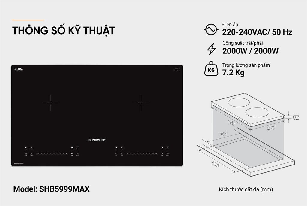 Bếp từ đôi sunhouse SHB5999max (mẫu mới nhất tháng 9-2024)