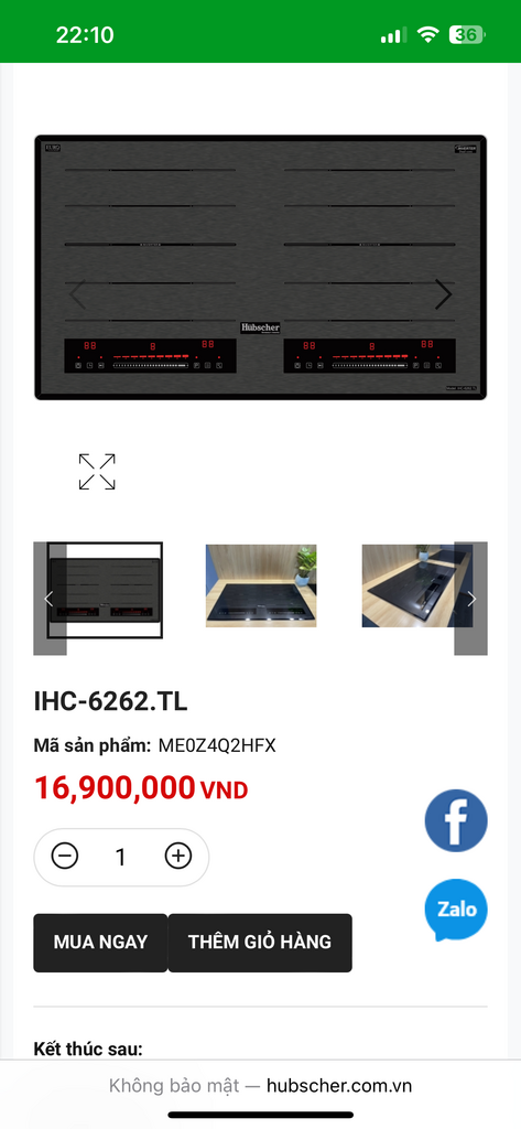 Bếp từ đôi Hubscher ihc6262 sx thái lan - Ảnh 8