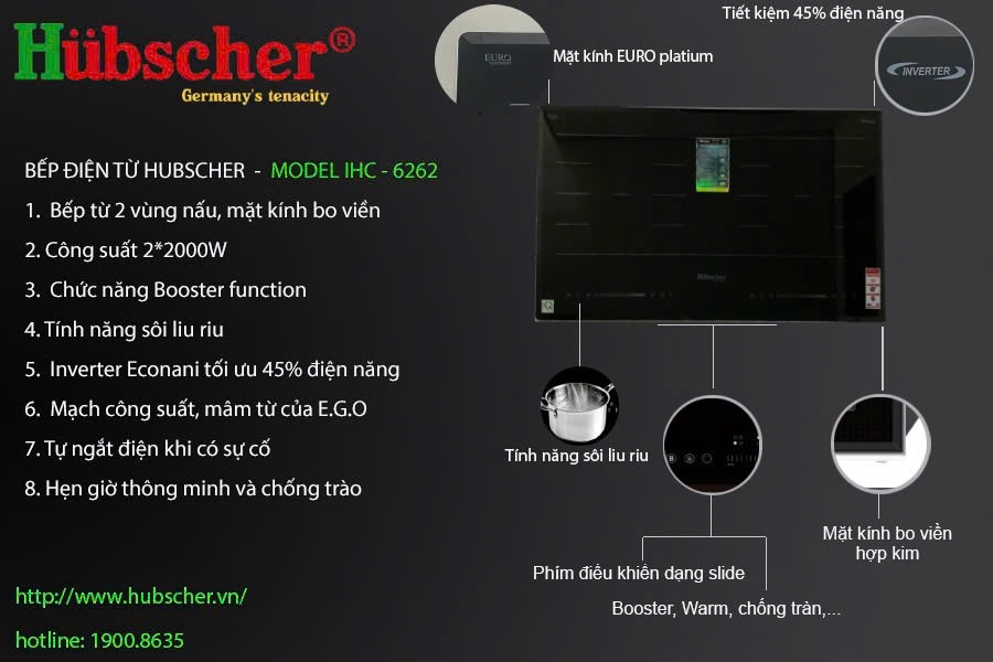 Bếp từ đôi Hubscher ihc6262 sx thái lan - Ảnh 6