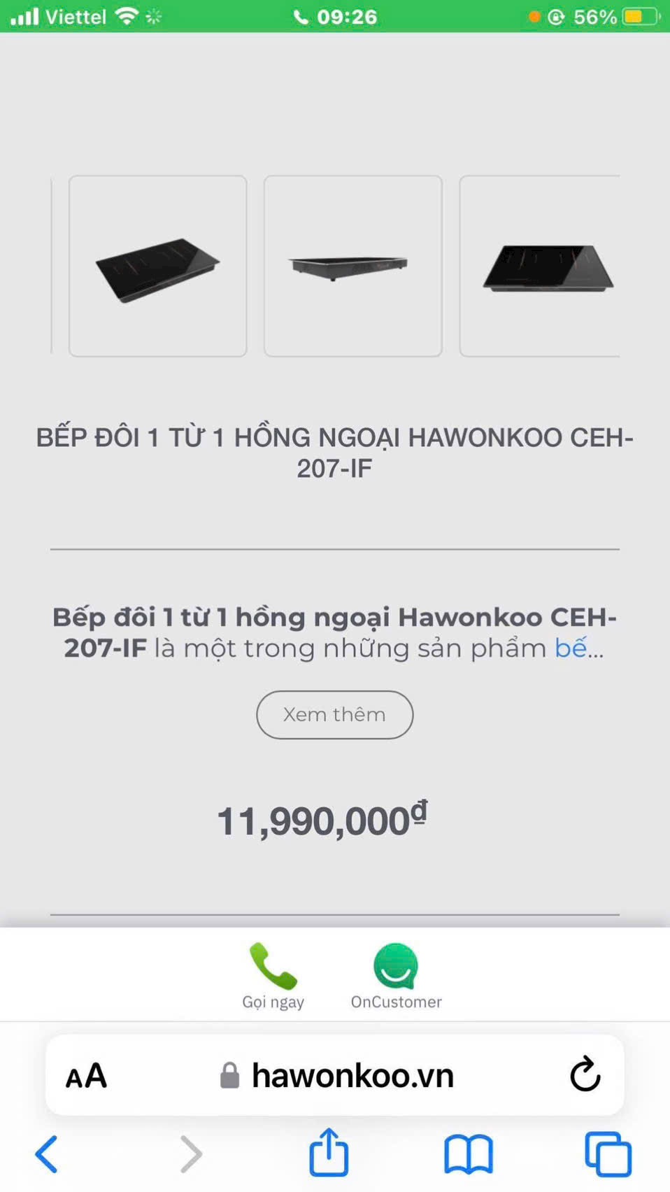 BẾP ĐÔI 1 TỪ 1 HỒNG NGOẠI HAWONKOO CEH-207-IF - Ảnh 6