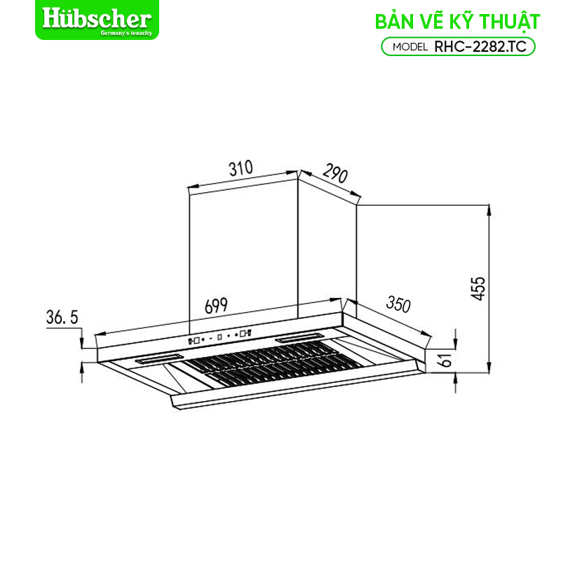 Máy hút mùi âm tủ chữ T Hubscher model RHC-2282.TC- động cơ BLDC - Ảnh 2