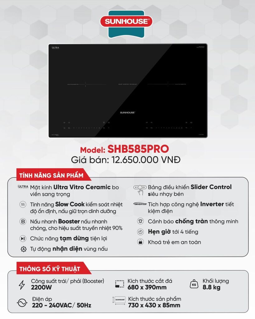 Bếp từ đôi sunhouse: shb585pro - Ảnh 3