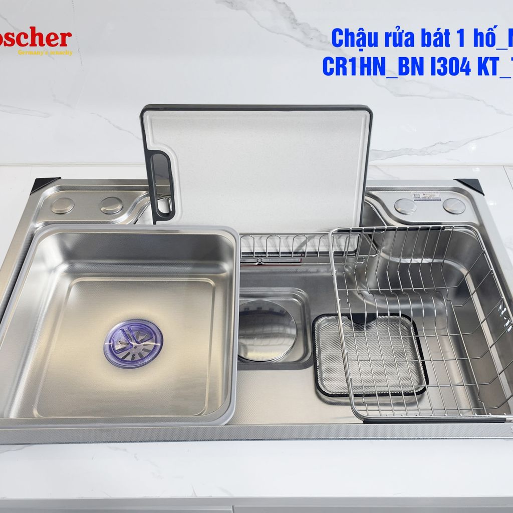 Chậu rửa bát 1 hố INOX phủ Nano Hubscher : CR1HN_BN I304 KT_78*48 (HÀNG CHÍNH HÃNG CHẤT LƯỢNG CAO)