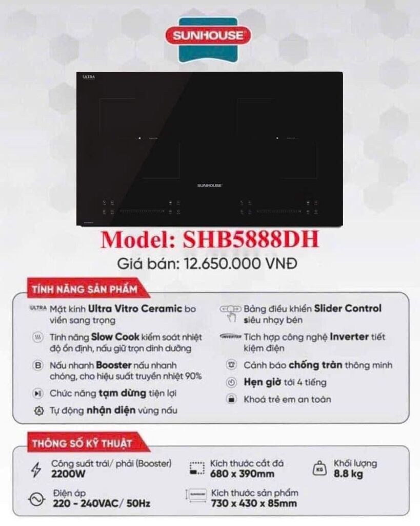 Bếp từ đôi sunhouse shb5888dh.