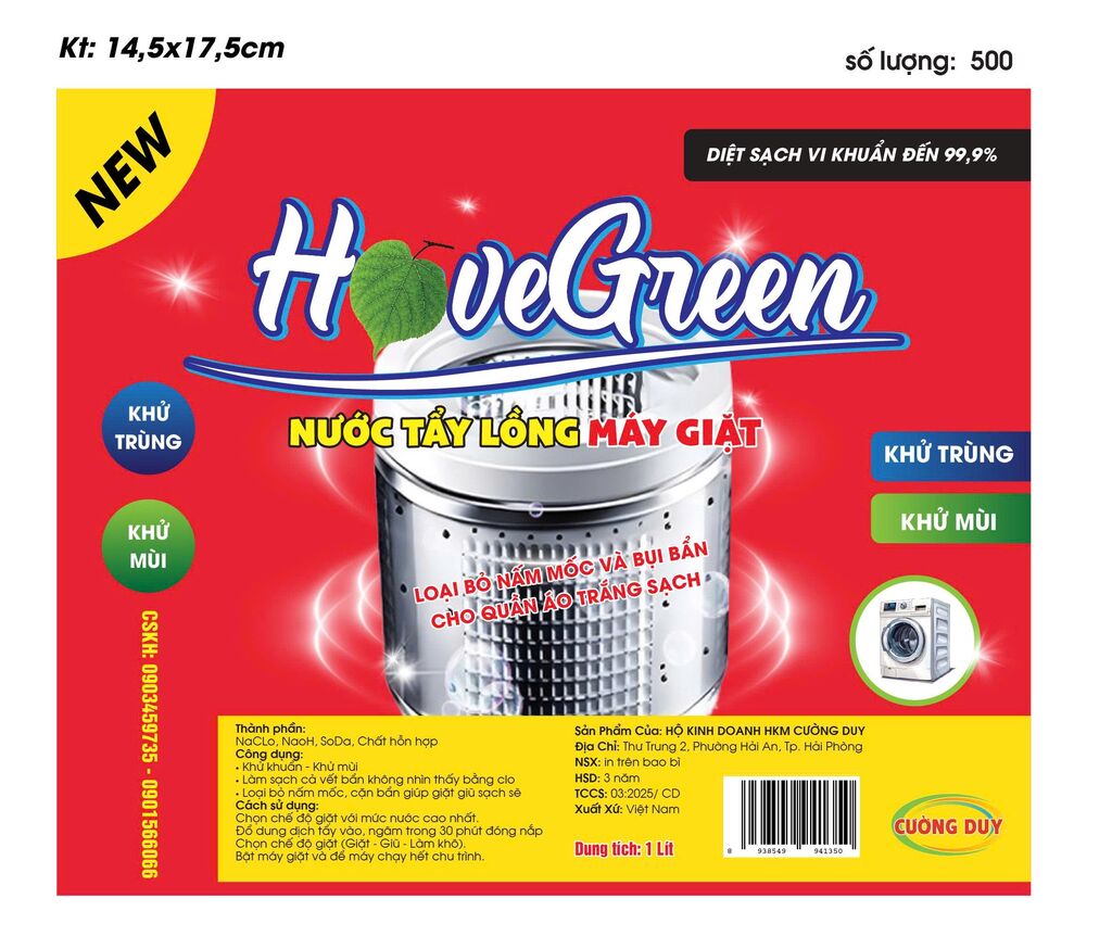 Nước tẩy lồng máy giặt hovegreen 1 Lít - Ảnh 2