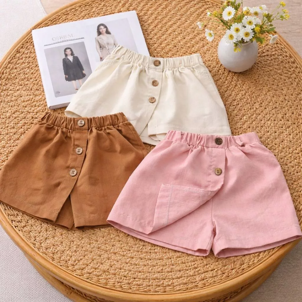 [COMBO 2 CHIẾC] Quần Bé Gái Giả Váy Chất Vải Đũi Đẹp Mát Nhẹ Cho Mùa Hè Q13