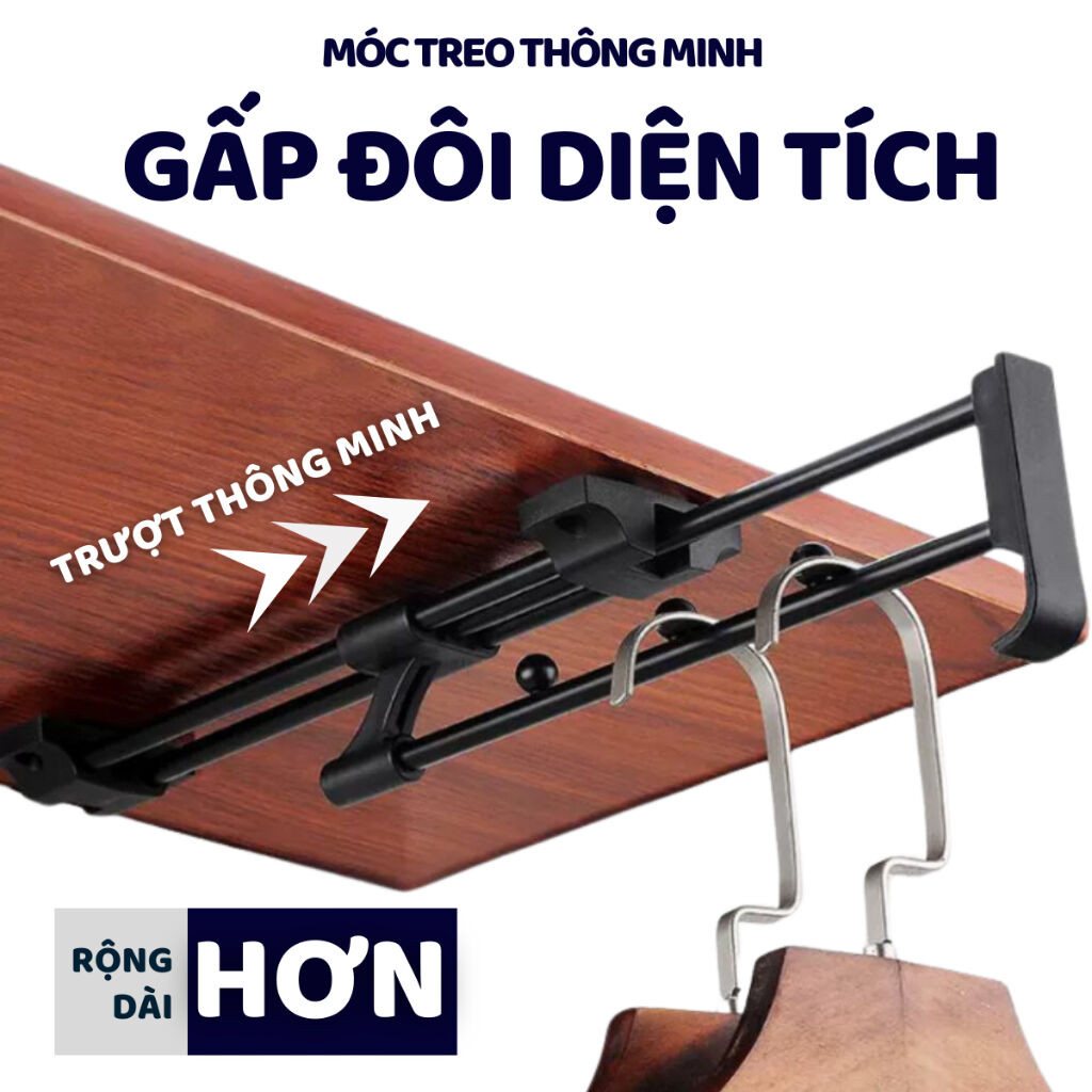 Móc treo quần áo gắn tủ thanh trượt treo quần áo bằng kim loại có thể kéo ra đẩy vào 