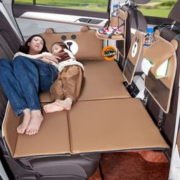 Đệm giường ô tô Gấu Nâu chất liệu da, Nệm xe ghế sau gấp gọn, in hình 2 mặt thế kế 5 lớp