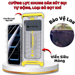 Kính cường lực iphone HaoMaxs, viền siêu mỏng, khung dán lấy bụi hỗ trợ loại bọt khí 