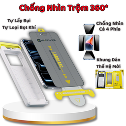 Kính cường lực iphone chống nhìn trộm 4 chiều HaoMaxs, viền siêu mỏng, khung tự dán tự lấy bụi