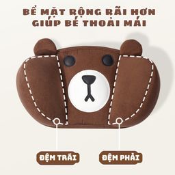 Gối tựa đầu ô tô gấu nâu kèm dây đeo tam giác an toàn cho bé, Minhcar chất liệ…