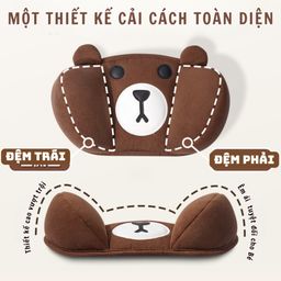 Gối tựa đầu ô tô gấu nâu kèm dây đeo tam giác an toàn cho bé, Minhcar chất liệ…