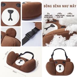Gối tựa đầu ô tô gấu nâu kèm dây đeo tam giác an toàn cho bé, Minhcar chất liệ…
