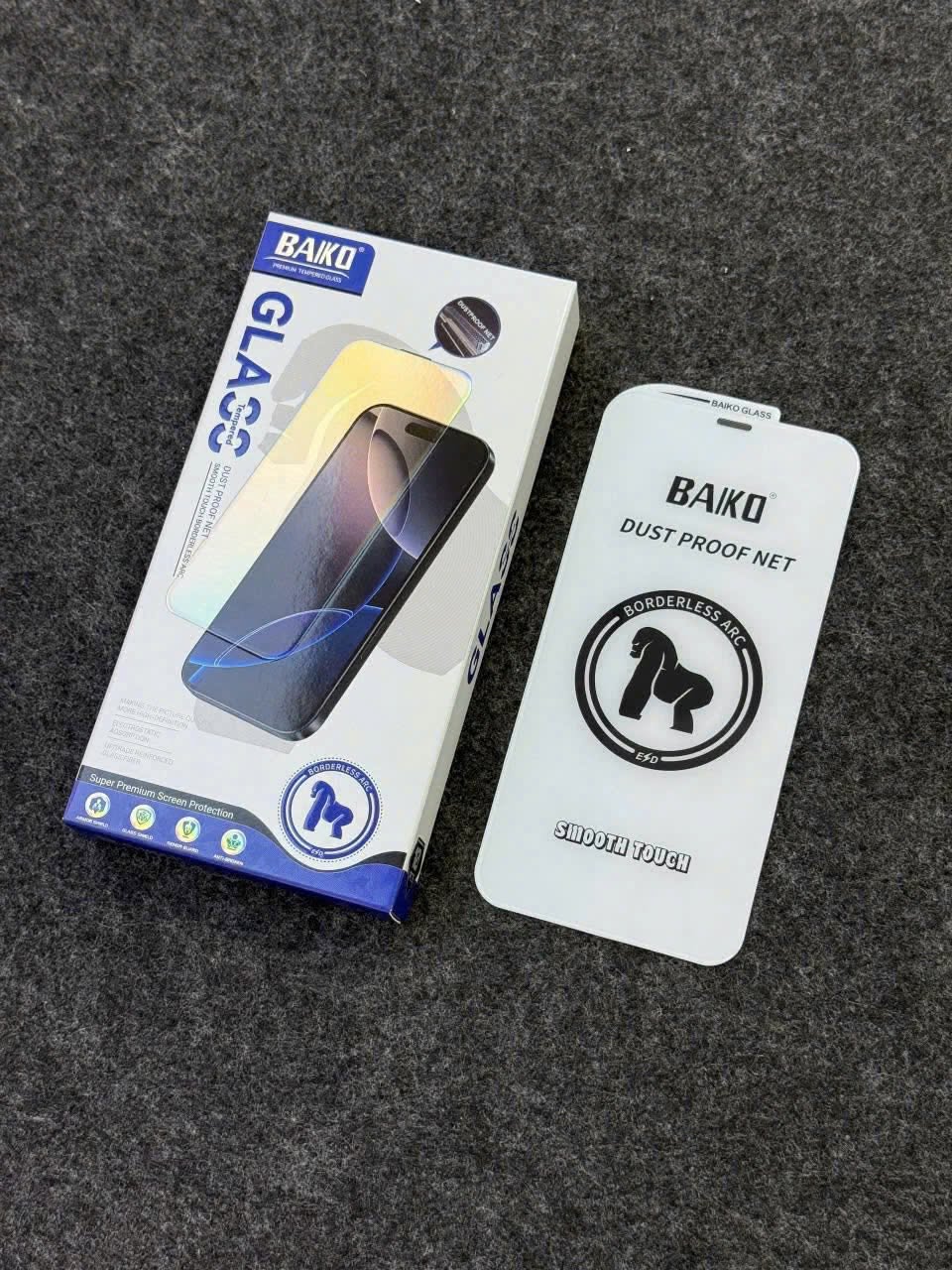 Kính cường lực iphone KHÔNG VIỀN ĐEN baiko Hộp 10c xsmax pro 11 12 13 14 15 16 17 promax Air
