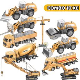 Bộ 10 xe công trường GLW Máy múc lu ủi, xe trộn bê tông, cần cầu, xe ben... ch…