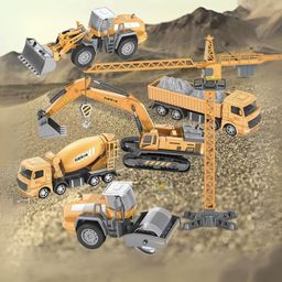 Bộ 10 xe công trường GLW Máy múc lu ủi, xe trộn bê tông, cần cầu, xe ben... ch…