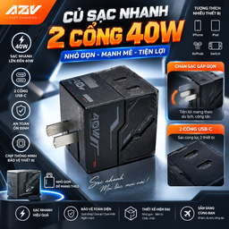 Củ sạc nhanh 40W WP-U14, 2 cổng TypeC sạc nhanh đồng thời,chân cắm gấp gọn, cô…