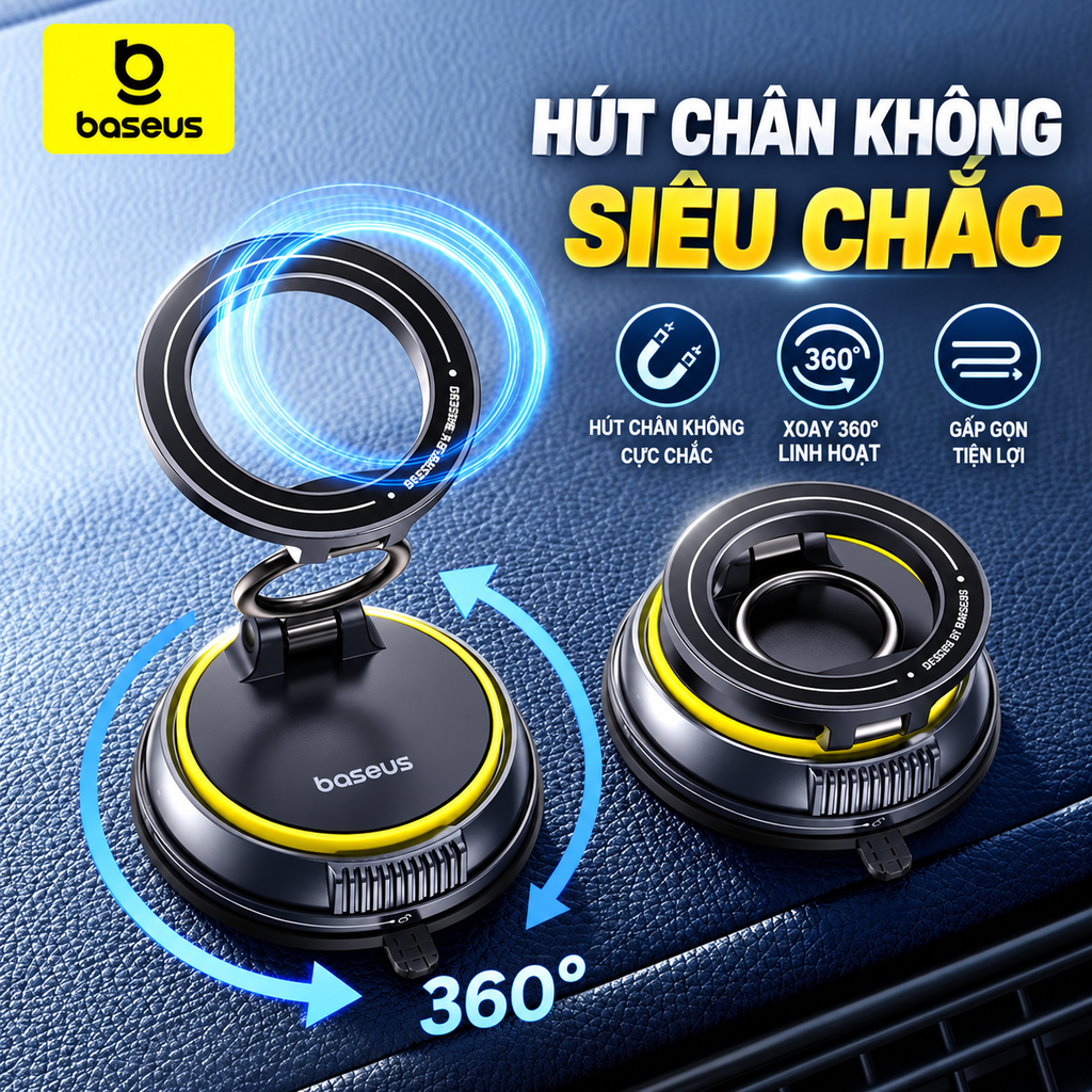 Đế giữ điện thoại trên ô tô hãng Baseus, hút nam châm Magsafe xoay 720°
