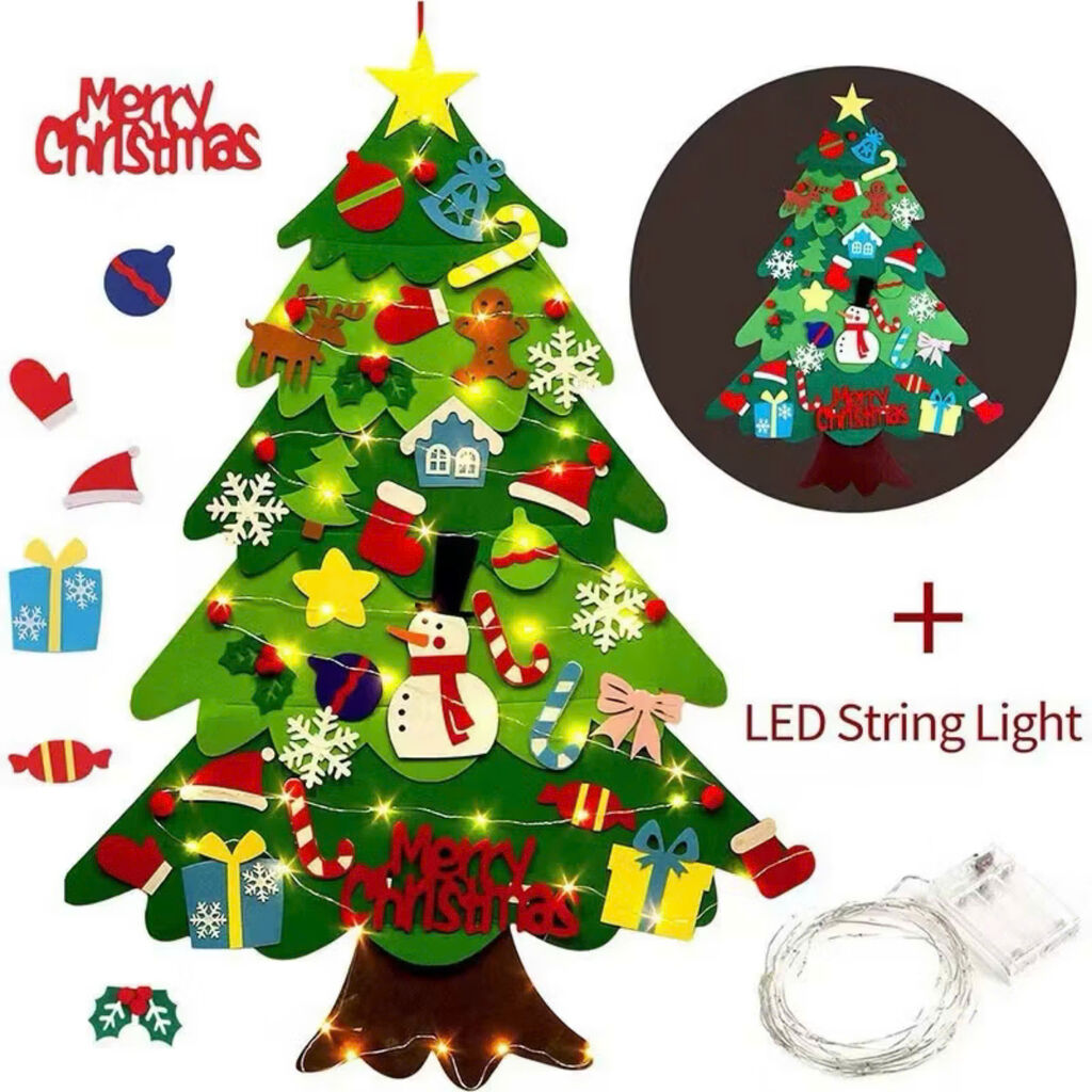 Cây thông noel dán 32 chi tiết+đèn led trang trí cửa hàng