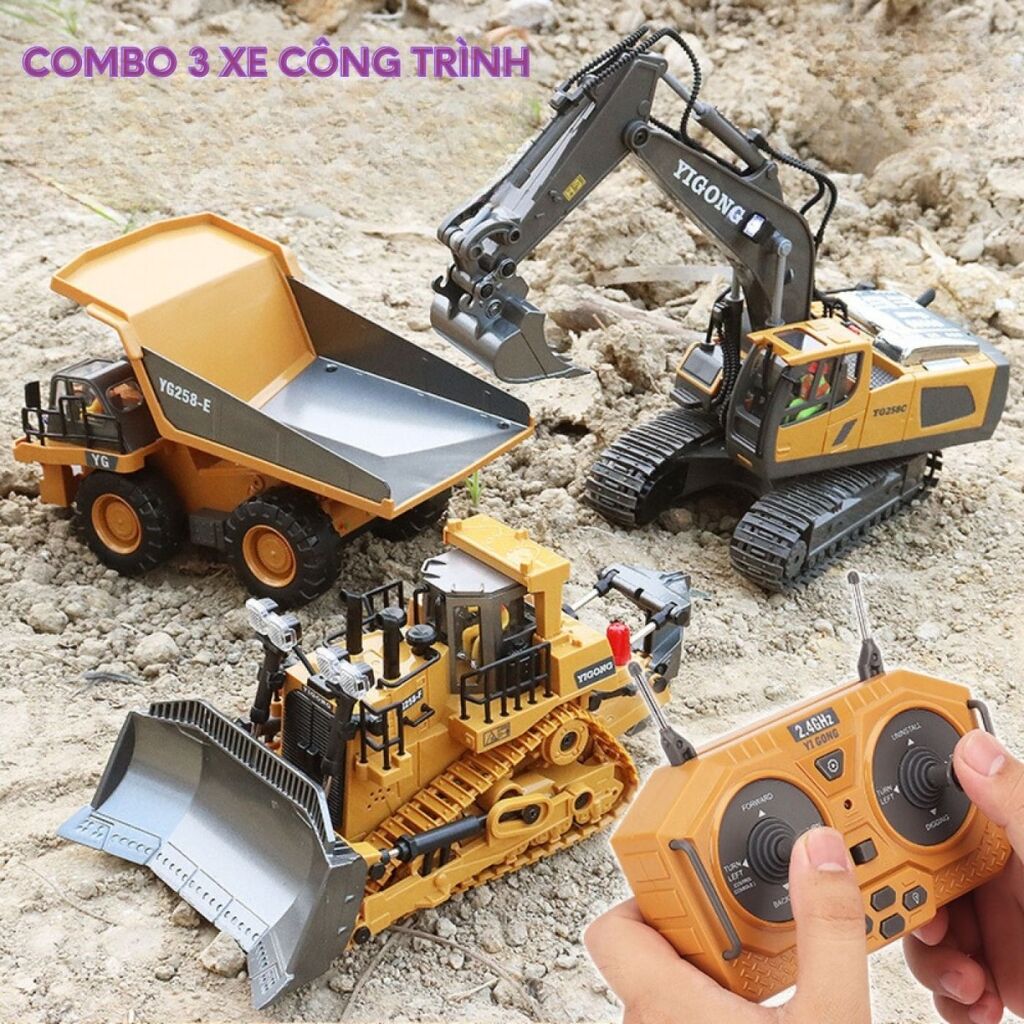 Máy xúc Yigong điều khiển 11 kênh gầu kim loại xoay trục 680 độ, pin sạc  - Ảnh 6