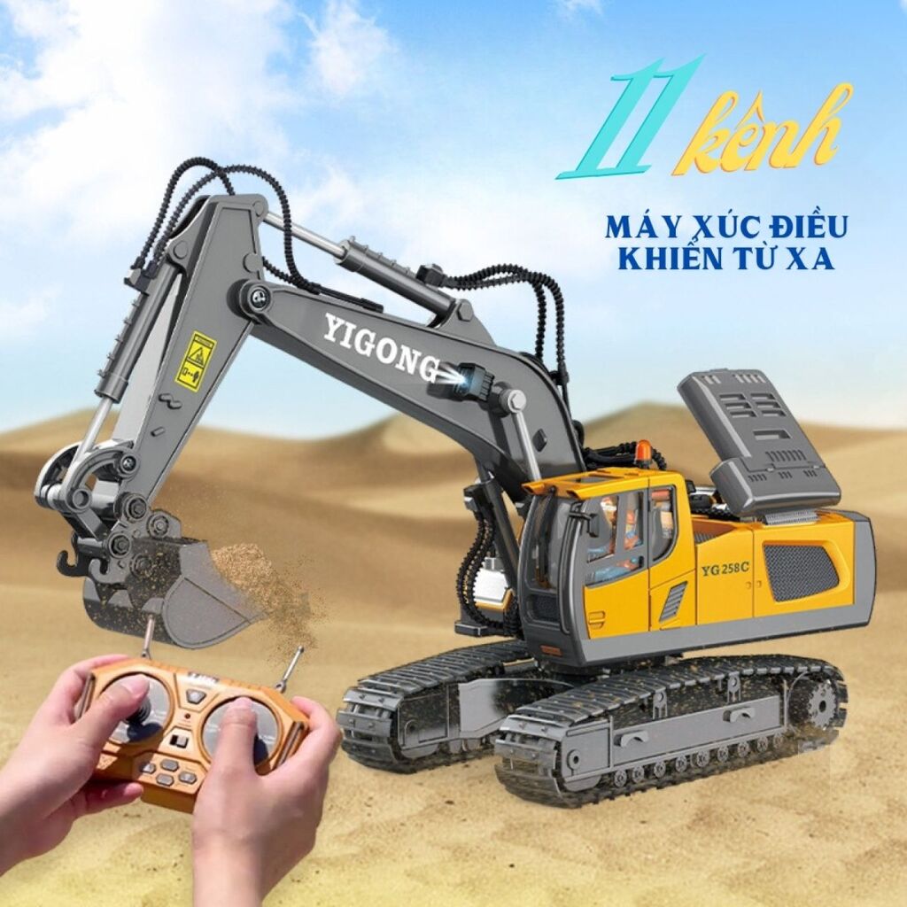 Máy xúc Yigong điều khiển 11 kênh gầu kim loại xoay trục 680 độ, pin sạc  - Ảnh 7