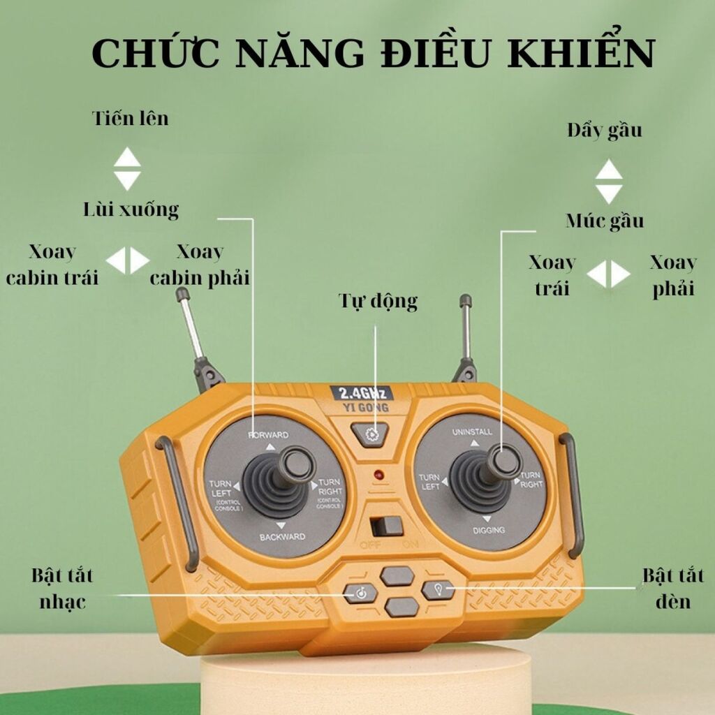 Máy xúc Yigong điều khiển 11 kênh gầu kim loại xoay trục 680 độ, pin sạc  - Ảnh 8