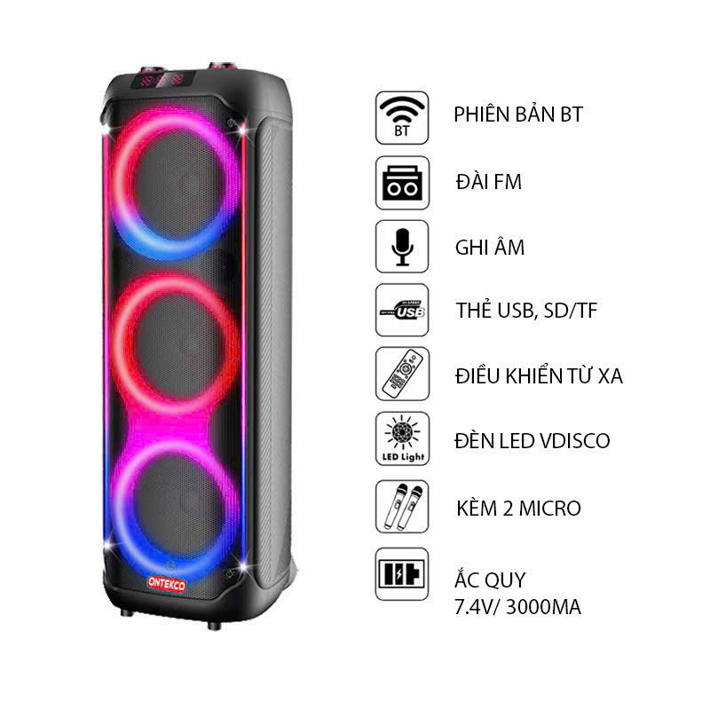Loa bluetooth ONTEKCO Partybox 8212/8312 âm thanh chất lượng, đa dạng, chính hãng, bảo hành 12 tháng