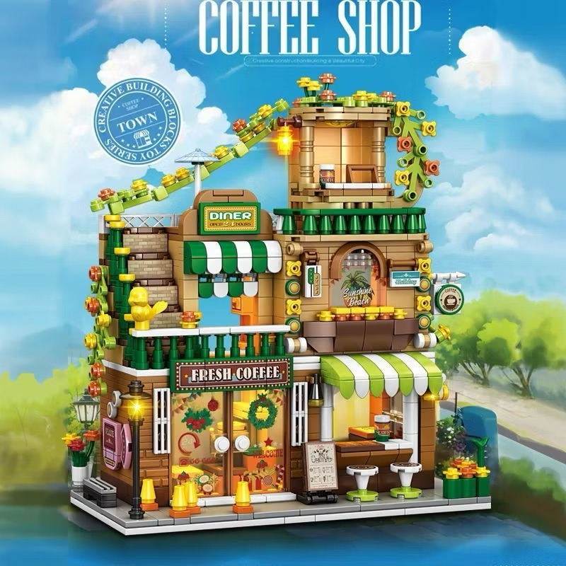 (Note mã) Mô hình lắp ghép cửa hàng Coffee Shop/ shopping mall/Breakfast
