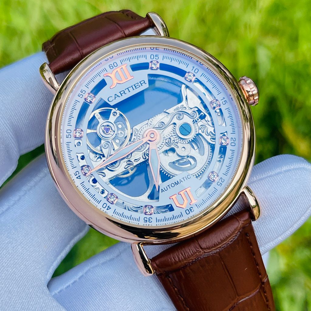 Đồng hồ cartier fake kiểu dáng độc lạ, lộ cơ 2 mặt, ảnh thật - Ảnh 9