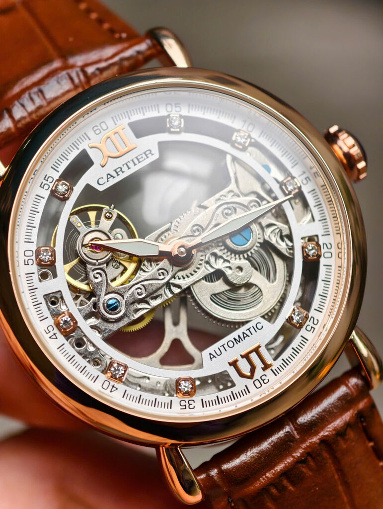 Đồng hồ cartier fake kiểu dáng độc lạ, lộ cơ 2 mặt, ảnh thật - Ảnh 4