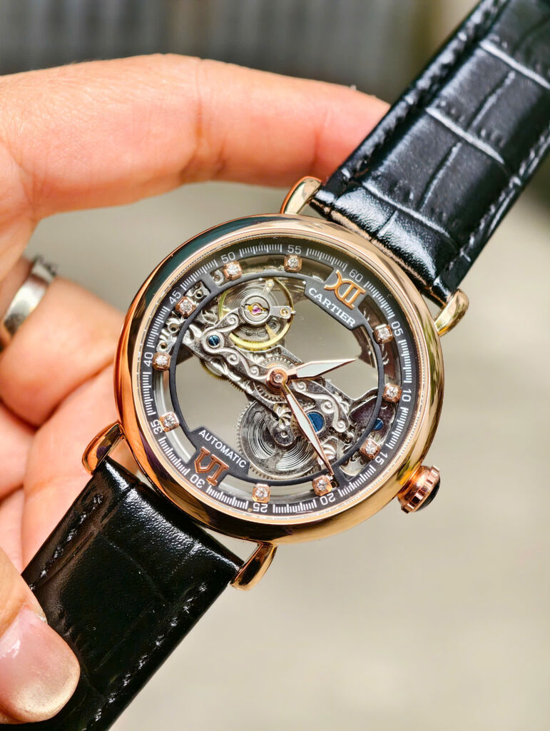 Đồng hồ cartier fake kiểu dáng độc lạ, lộ cơ 2 mặt, ảnh thật - Ảnh 6