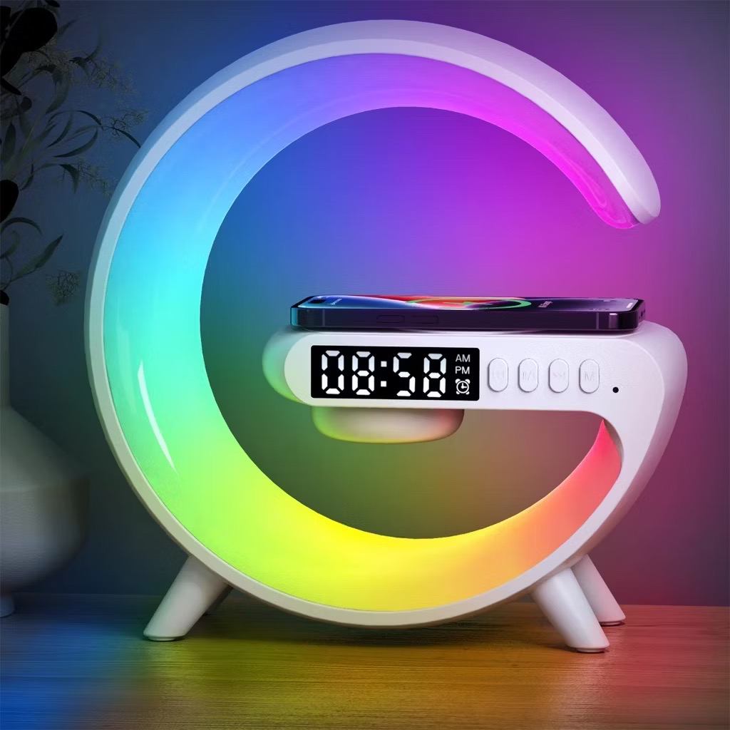 Loa bluetooth thông minh chữ G, tích hợp sạc không dây 15w , đồng hồ, đèn ngủ, âm thanh vòm 360 độ