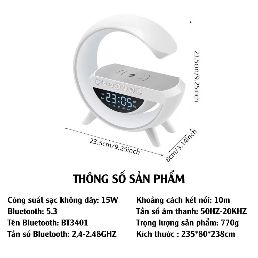 Loa bluetooth thông minh chữ G, tích hợp sạc không dây 15w , đồng hồ, đèn ngủ, âm thanh vòm 360 độ - Ảnh 3