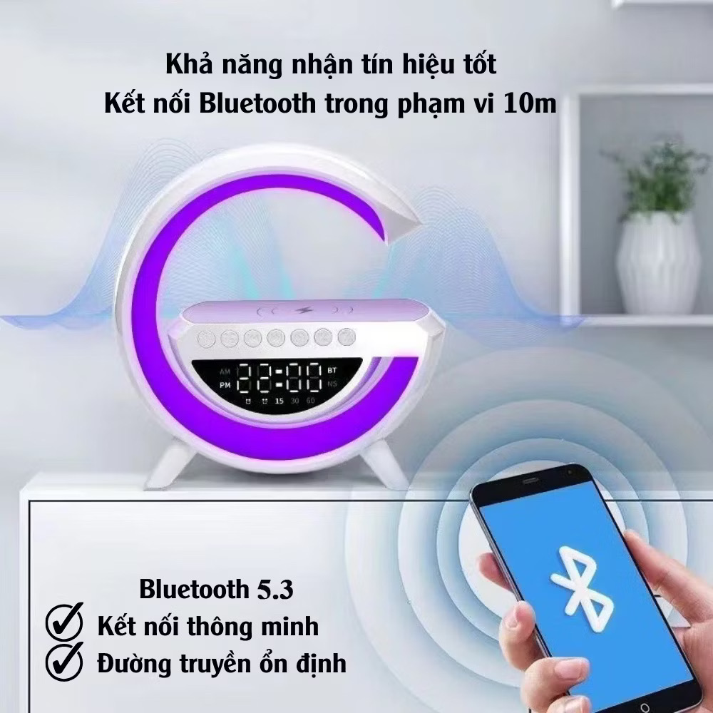 Loa bluetooth thông minh chữ G, tích hợp sạc không dây 15w , đồng hồ, đèn ngủ, âm thanh vòm 360 độ - Ảnh 2