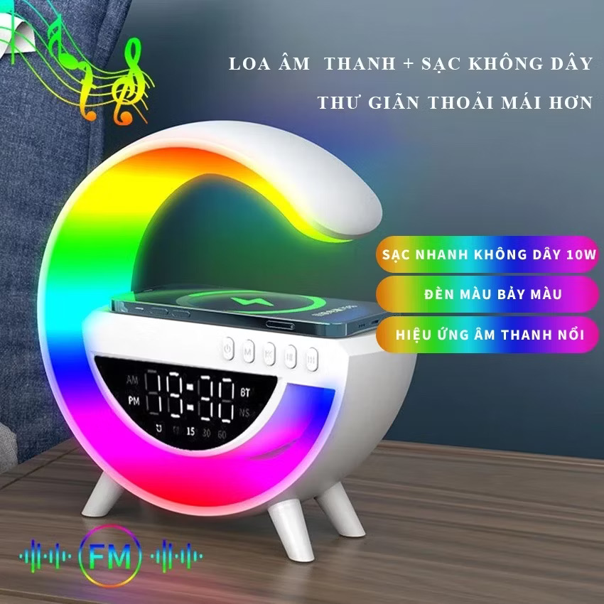 Loa bluetooth thông minh chữ G, tích hợp sạc không dây 15w , đồng hồ, đèn ngủ, âm thanh vòm 360 độ - Ảnh 7