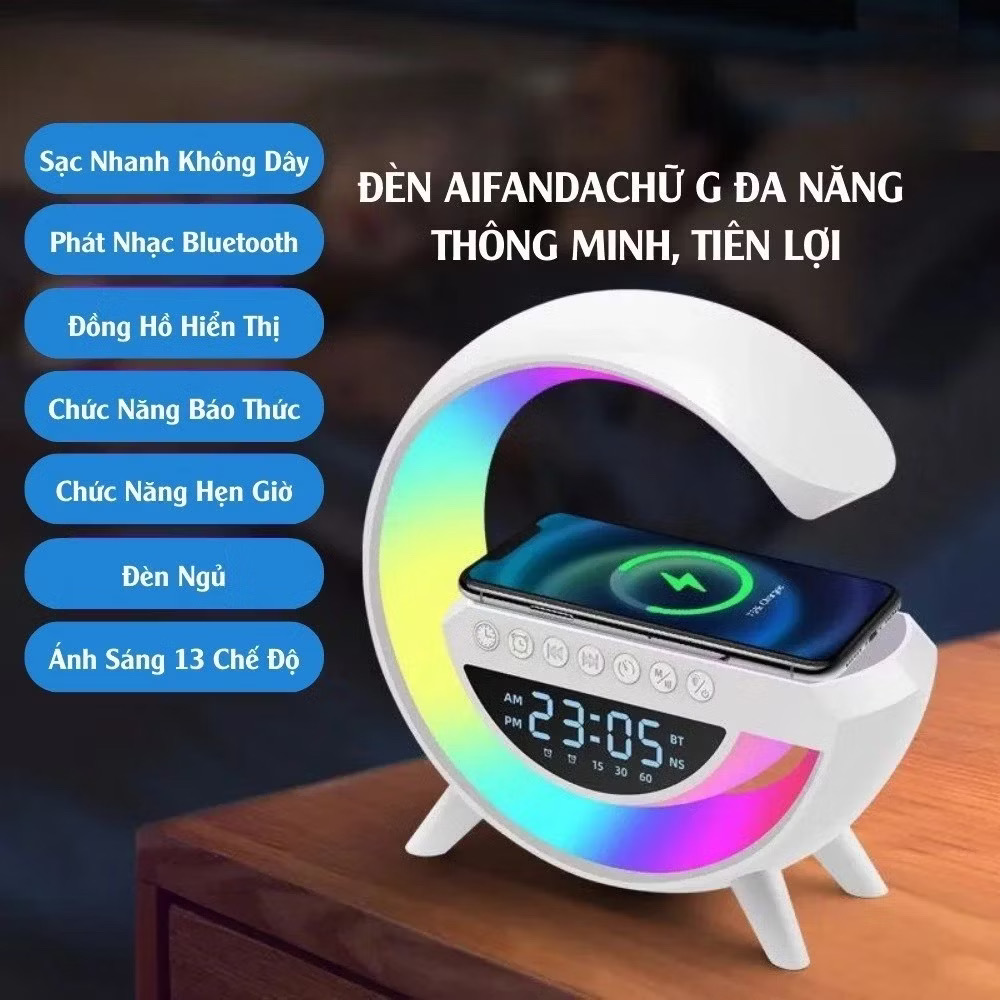 Loa bluetooth thông minh chữ G, tích hợp sạc không dây 15w , đồng hồ, đèn ngủ, âm thanh vòm 360 độ - Ảnh 6