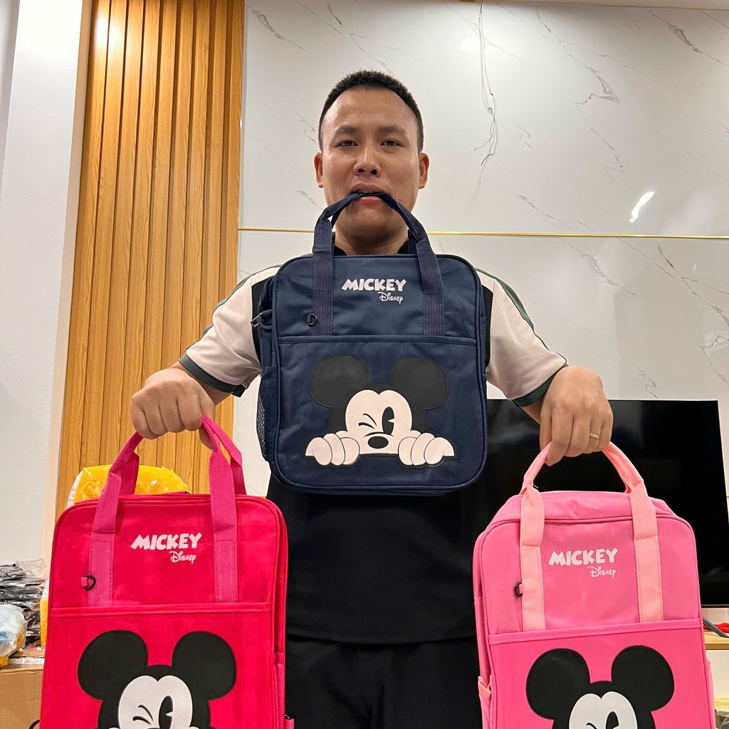 Balo cho bé in hình Mickey chất liệu vải dù Cặp sách đựng sách vở học sinh cấp 1 và mẫu giáo - Ảnh 2