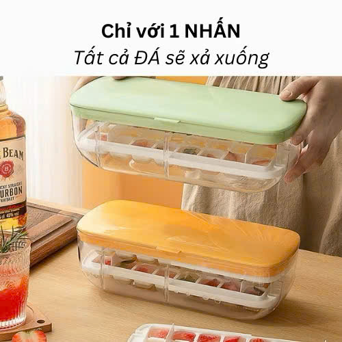 Hộp Khuôn Nhựa Làm Đá, Làm Thạch Rau Câu Để Tủ Lạnh Kèm Hộp Đựng Và Nắp Đậy 48 viên, khay đá