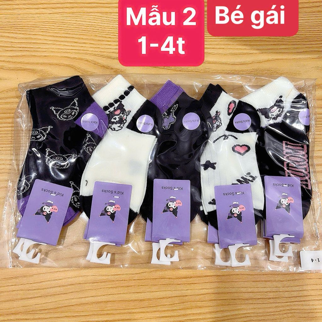 Tất bé gái màu đen-trắng- tím kết hợp kurumi Size từ 1 đến 4 tuổi