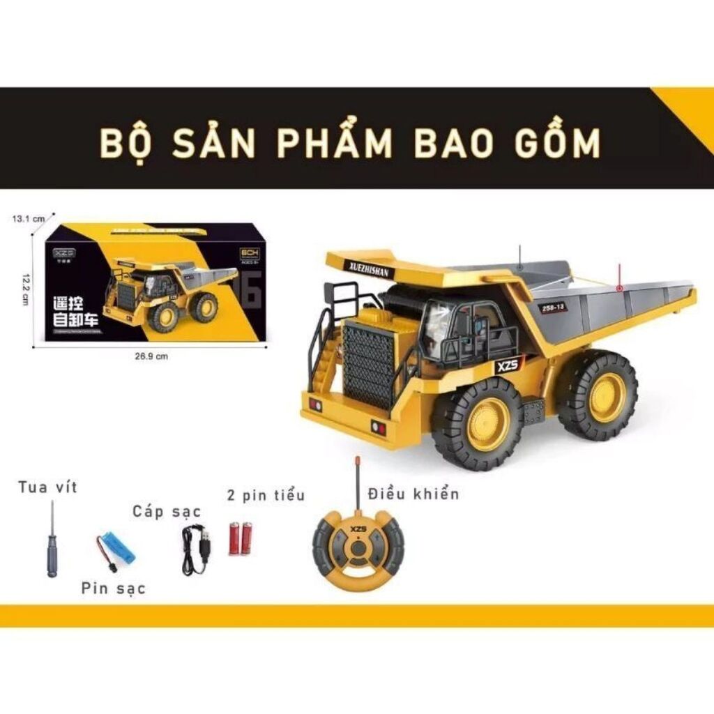 Xe ben điều khiển 6 kênh nâng hạ đổ ben thùng kim loại 2 cầu - Ảnh 4