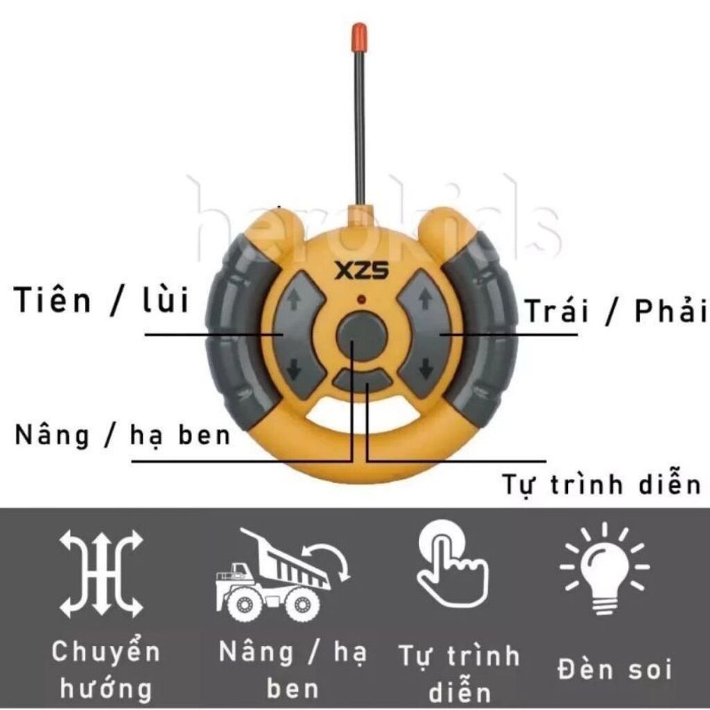 Xe ben điều khiển 6 kênh nâng hạ đổ ben thùng kim loại 2 cầu - Ảnh 5