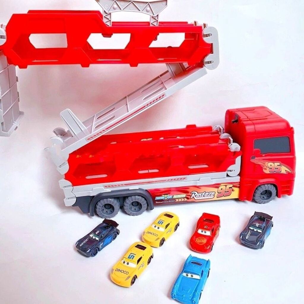 Ô tô đồ chơi xe tải 3 tầng kết hợp đường đua dài 1m65 có thể gấp gọn tặng kèm 2 xe ô tô - Ảnh 4