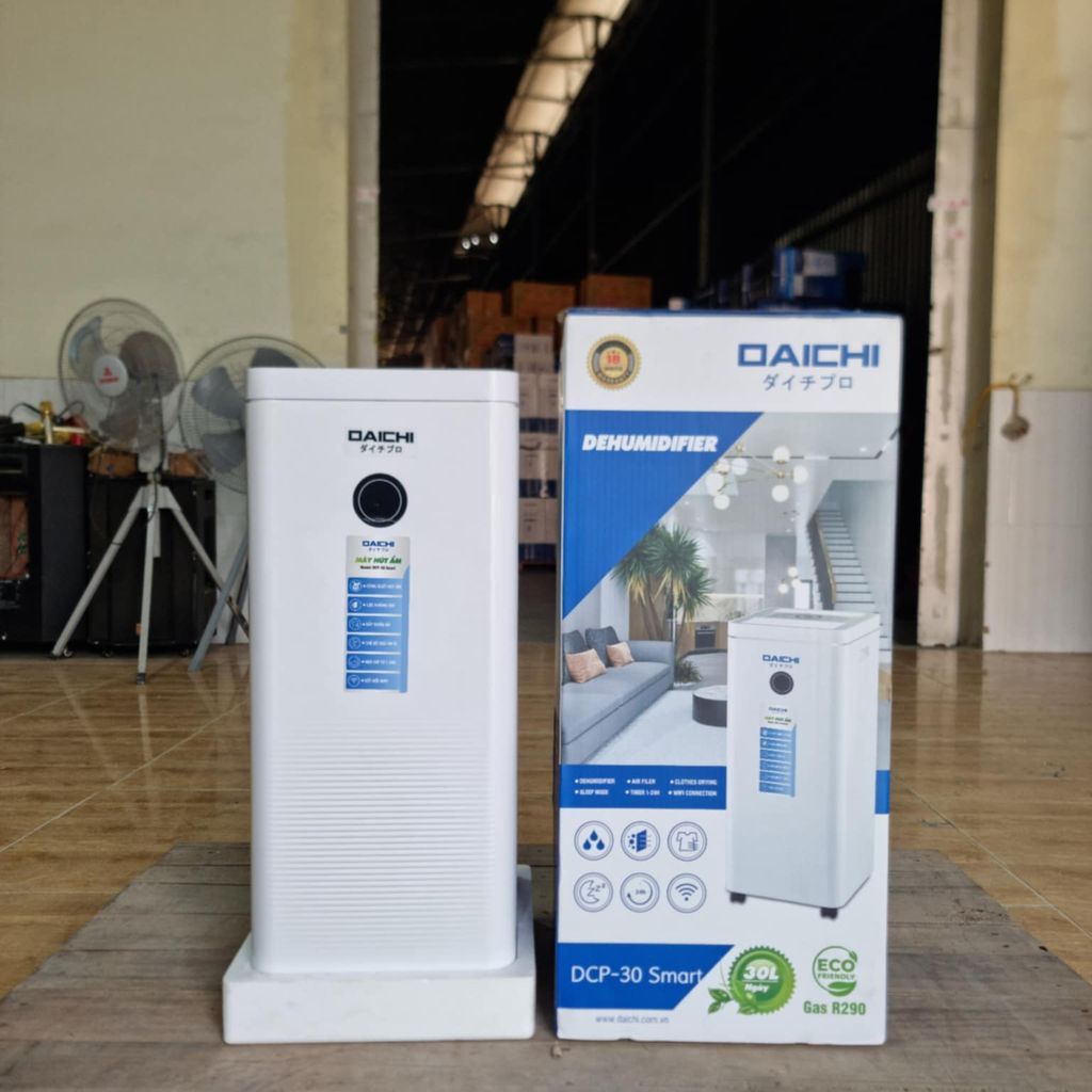 Máy hút ẩm daichi 30l có kết nối app điện thoại kiêm lọc không khí thô và sấy quần áo