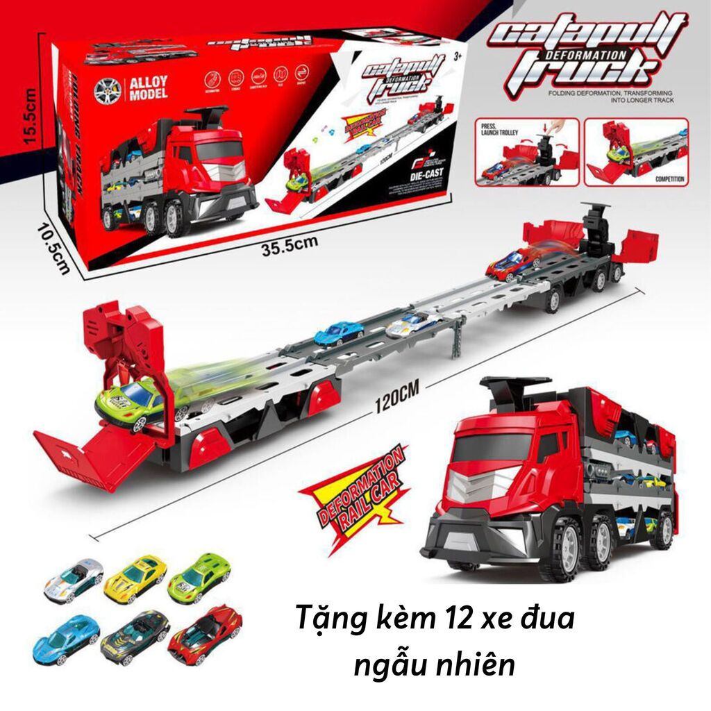 Đồ Chơi Xe Tải 3 Tầng Kèm 12 Xe Đua Nhỏ, Mô Hình đường đua (hàng Amazon)