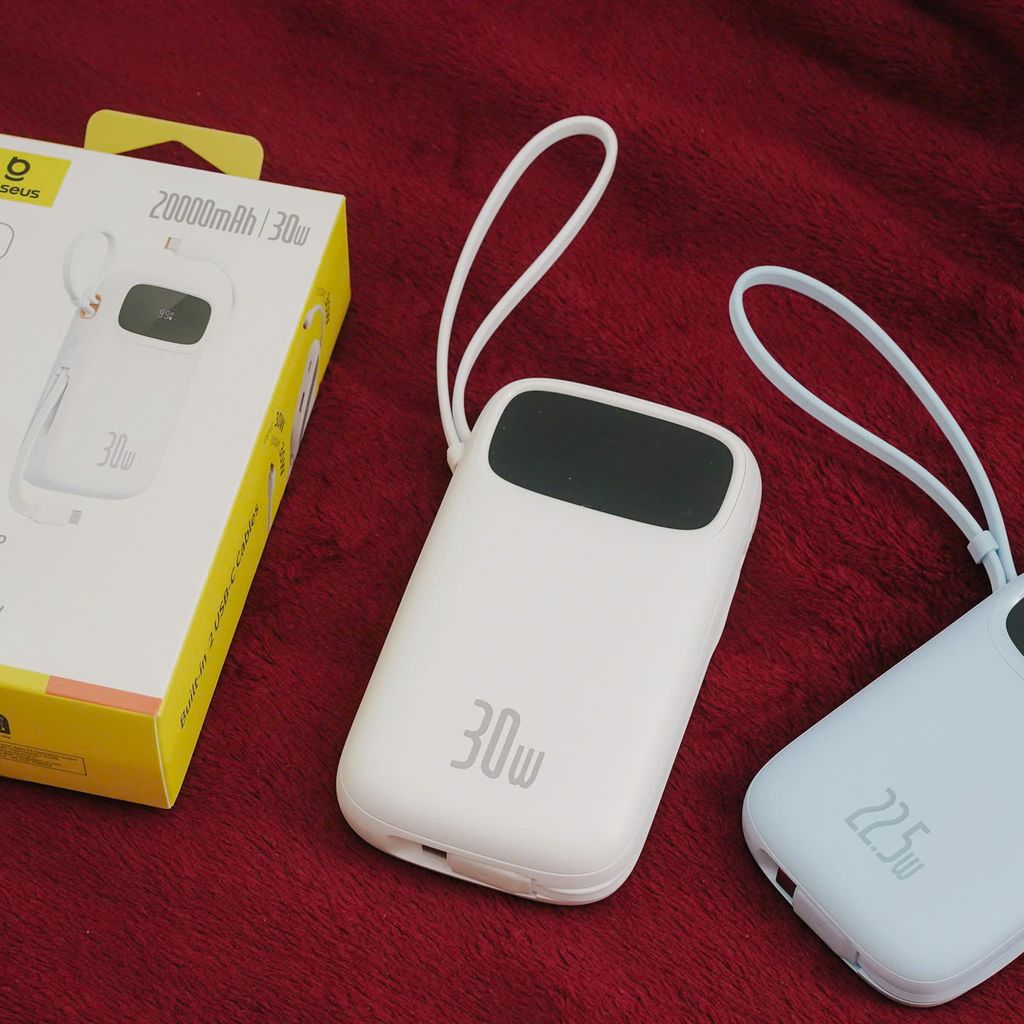 sạc dự phòng baseus 20.000mAh kèm 2 dây 22.5 và 30w